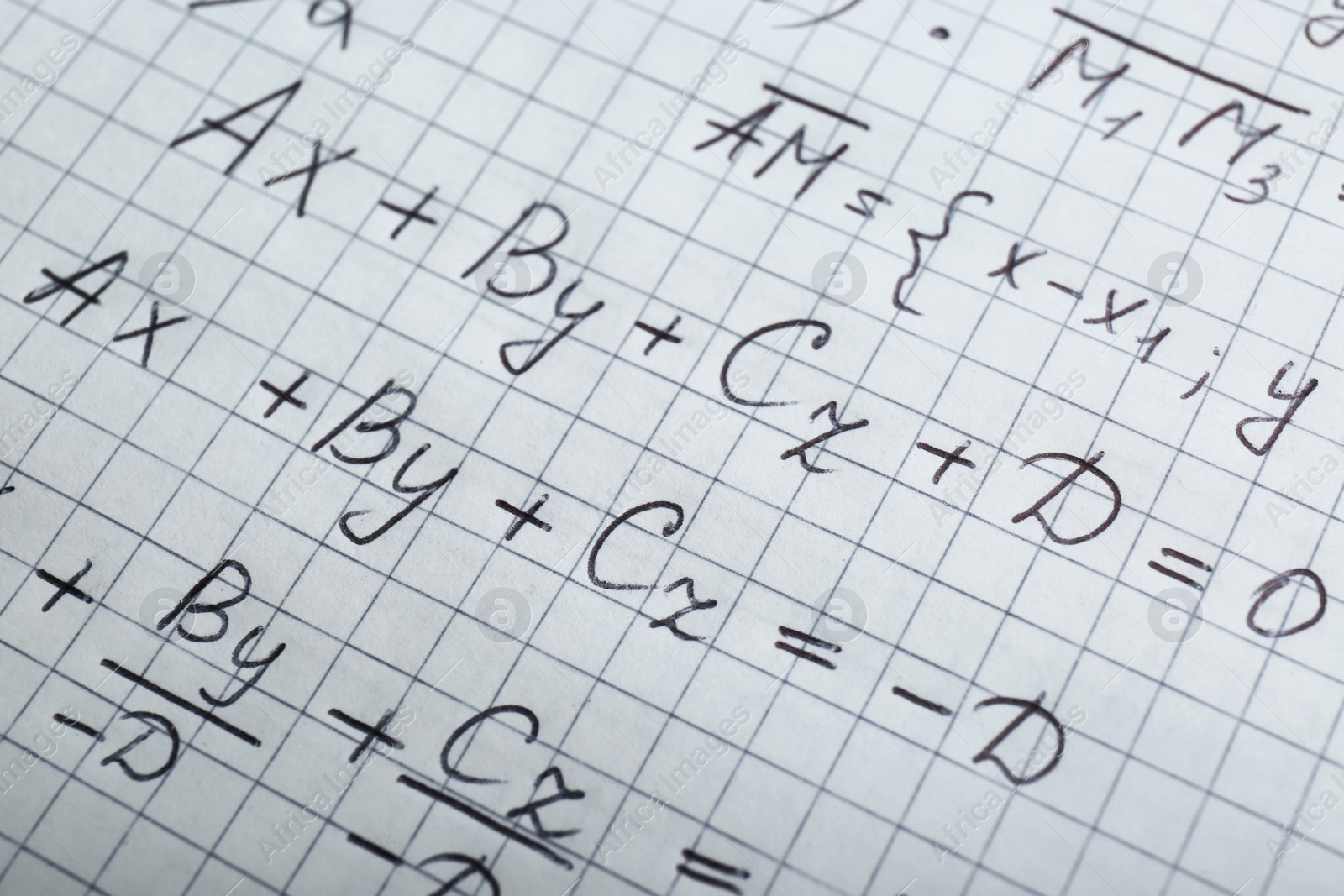 Photo of Sheet of paper with different mathematical formulas, closeup