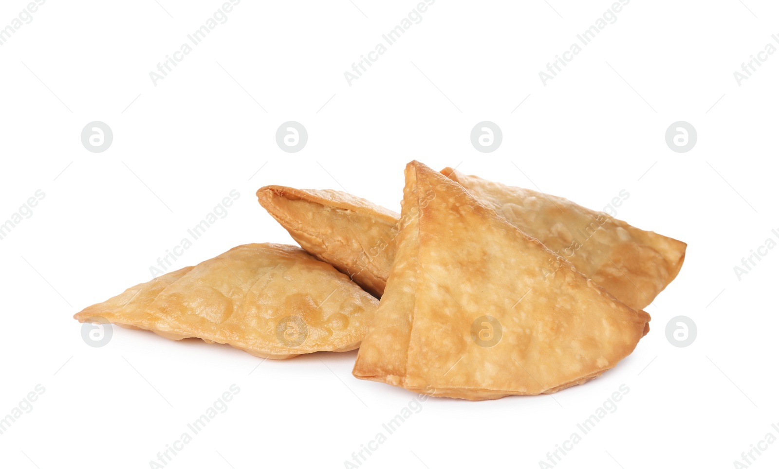 Photo of Fresh delicious crispy samosas on white background