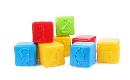 Many colorful cubes isolated on white. Children's toys