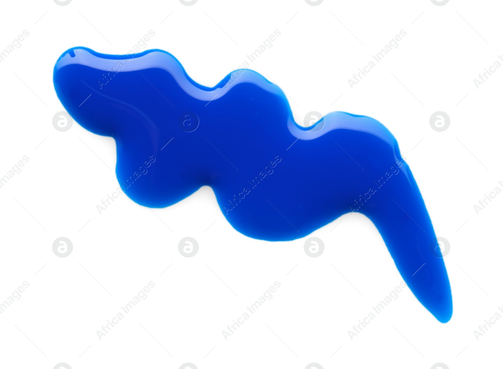 Photo of Sample of blue nail polish isolated on white, top view