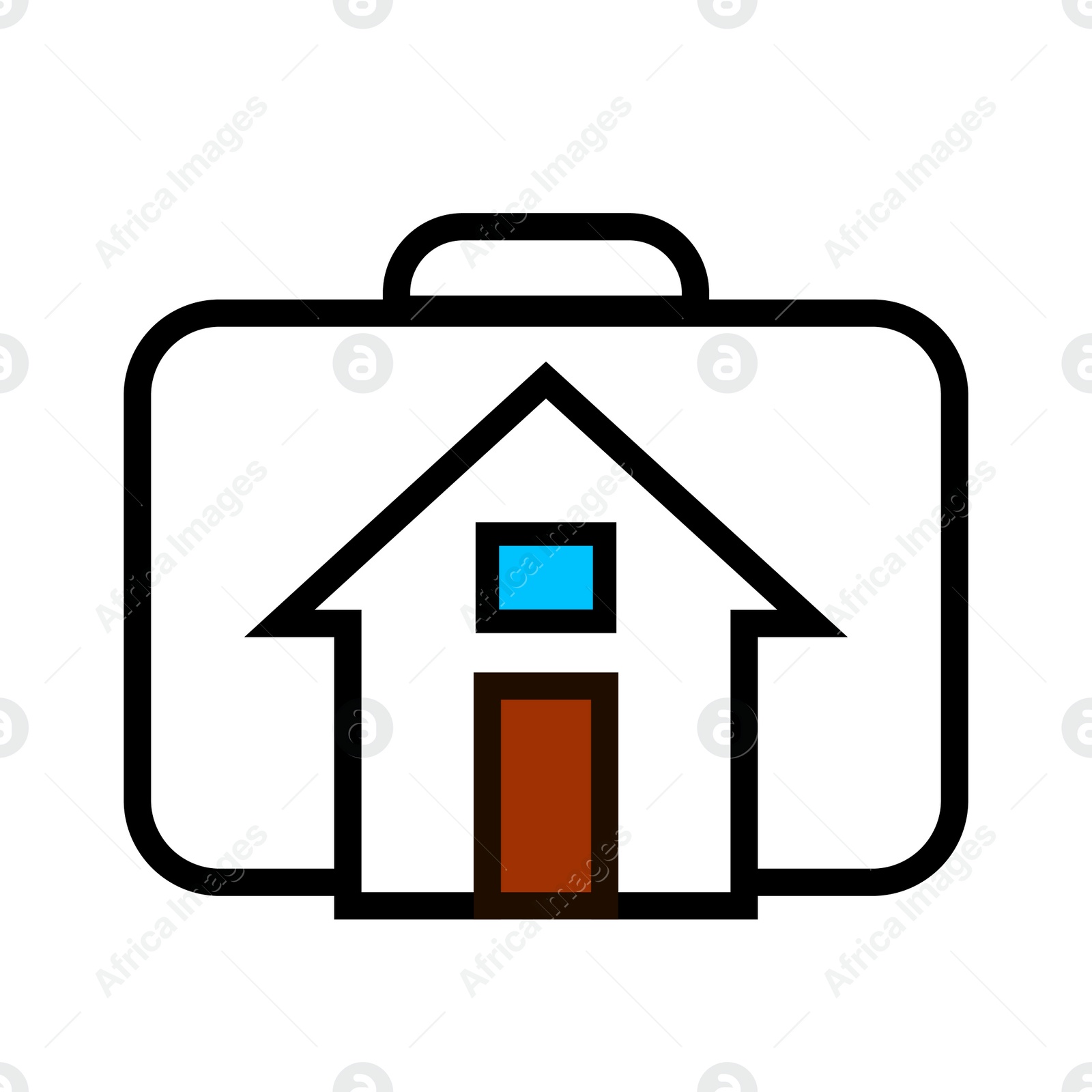 Illustration of Work from home.  house and briefcase on white background