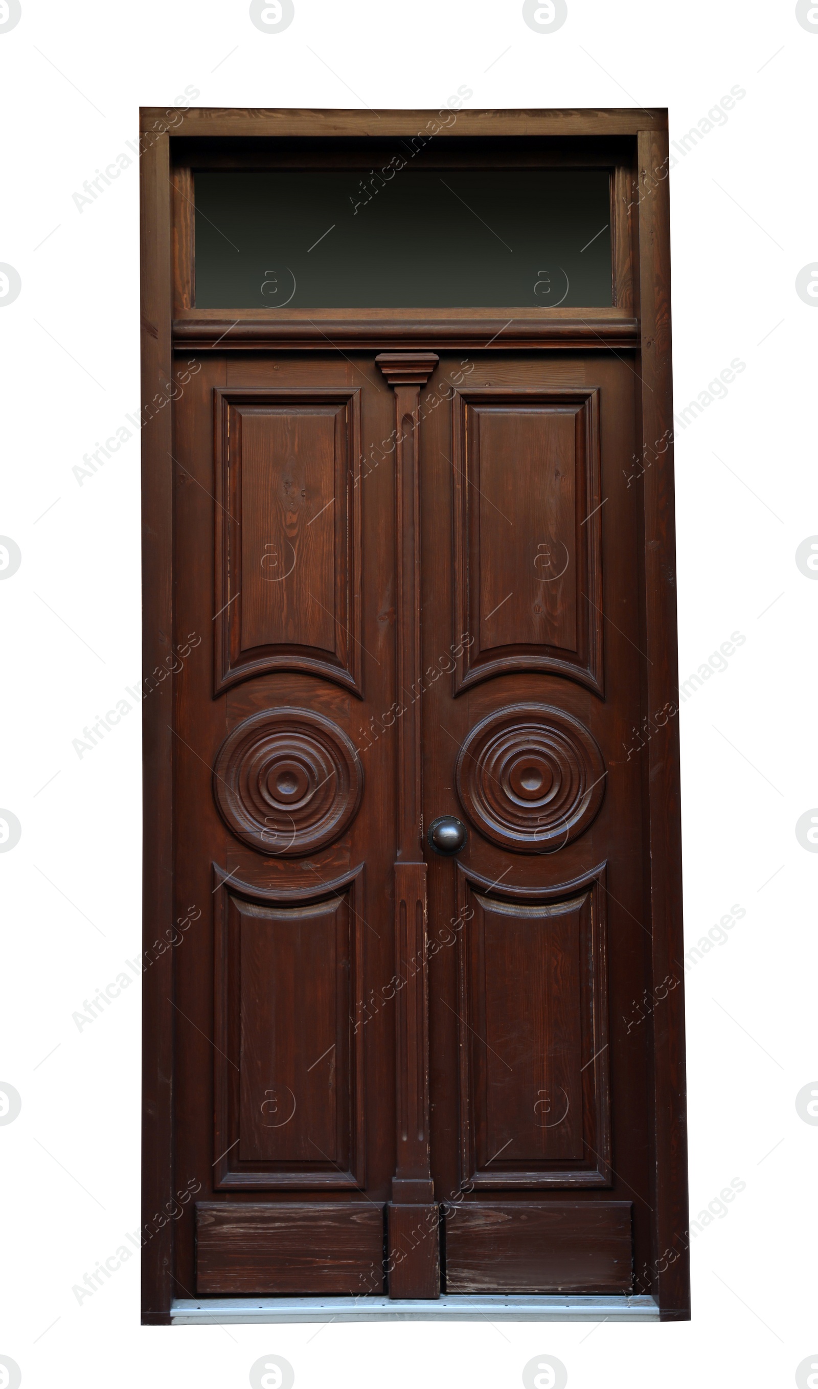 Image of Beautiful old-fashioned wooden door and transom window isolated on white