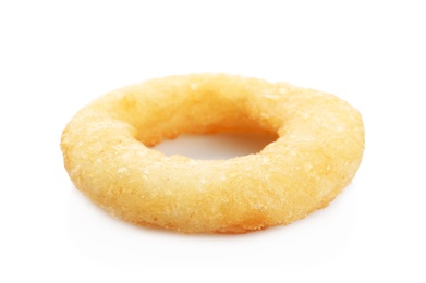 Freshly cooked onion ring on white background