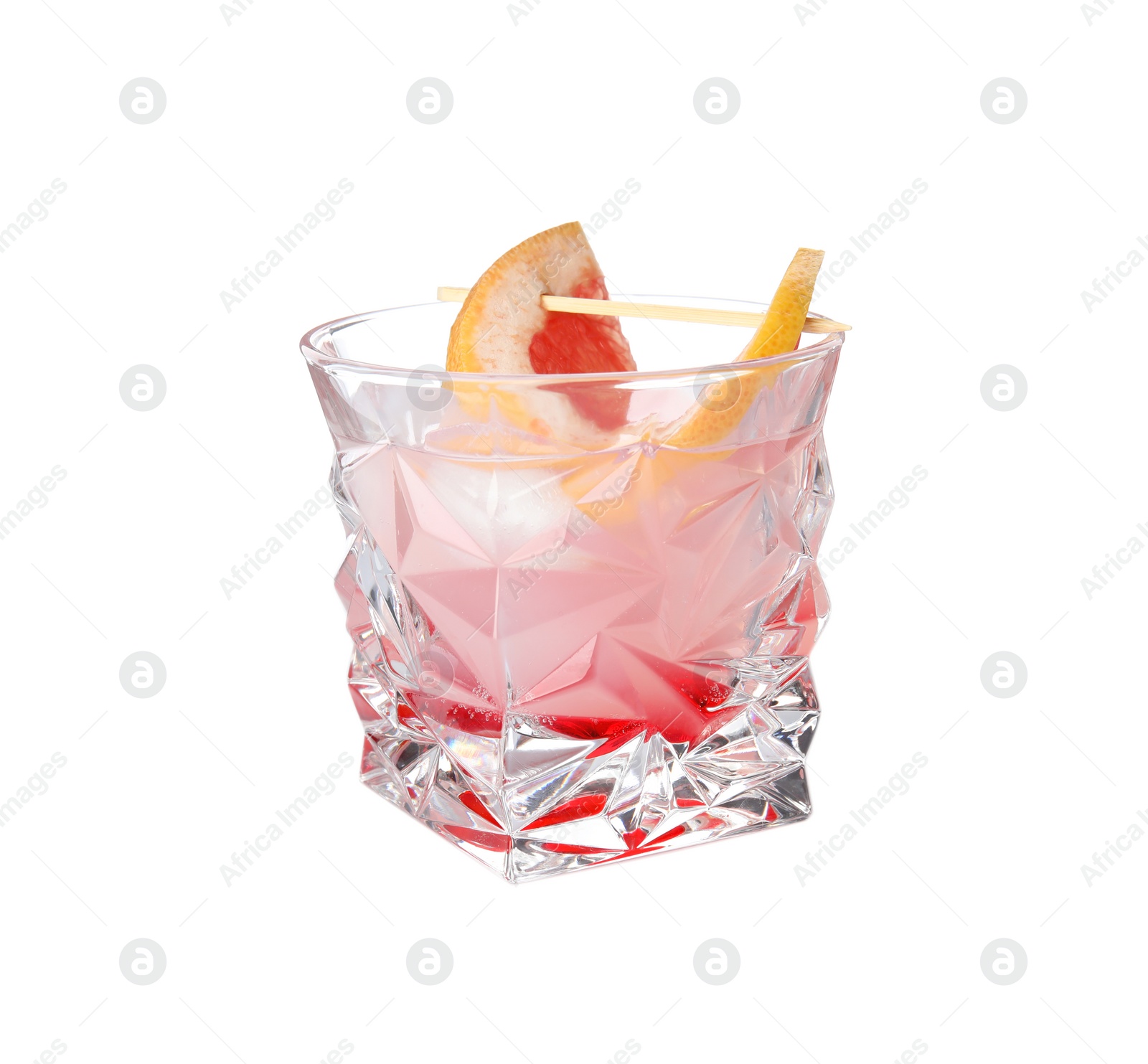Photo of Glass of grapefruit cocktail isolated on white