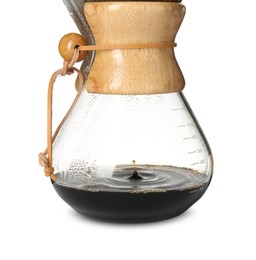 Photo of Glass chemex coffeemaker with coffee isolated on white