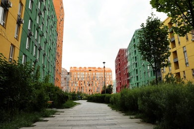 Photo of KYIV, UKRAINE - MAY 21, 2019: Modern housing estate COMFORT TOWN in Dniprovskyi district on sunny day