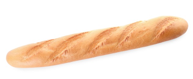 Photo of Tasty baguette isolated on white, top view. Fresh bread