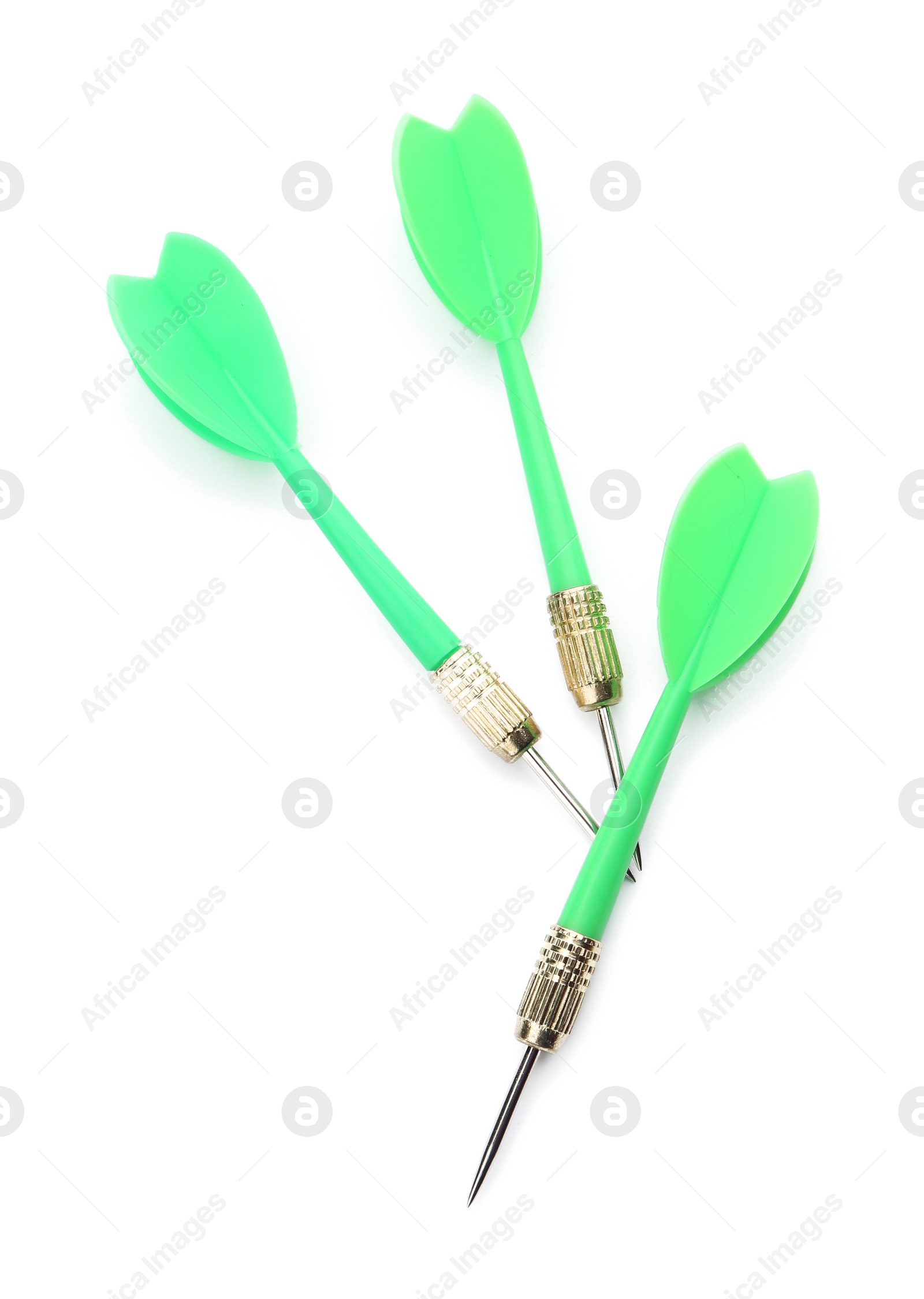 Photo of Sharp bright green darts isolated on white