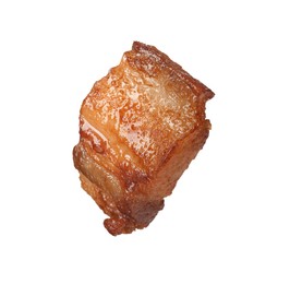 Tasty fried crackling isolated on white. Cooked pork lard