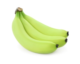 Image of Cluster of green bananas on white background
