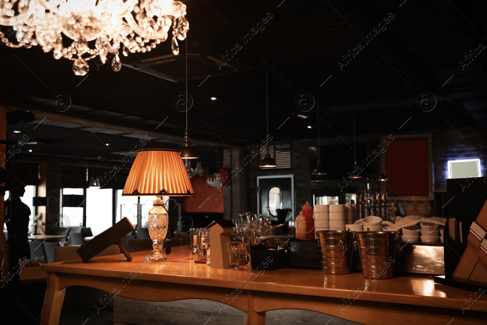 Photo of View of bar counter in modern cafe