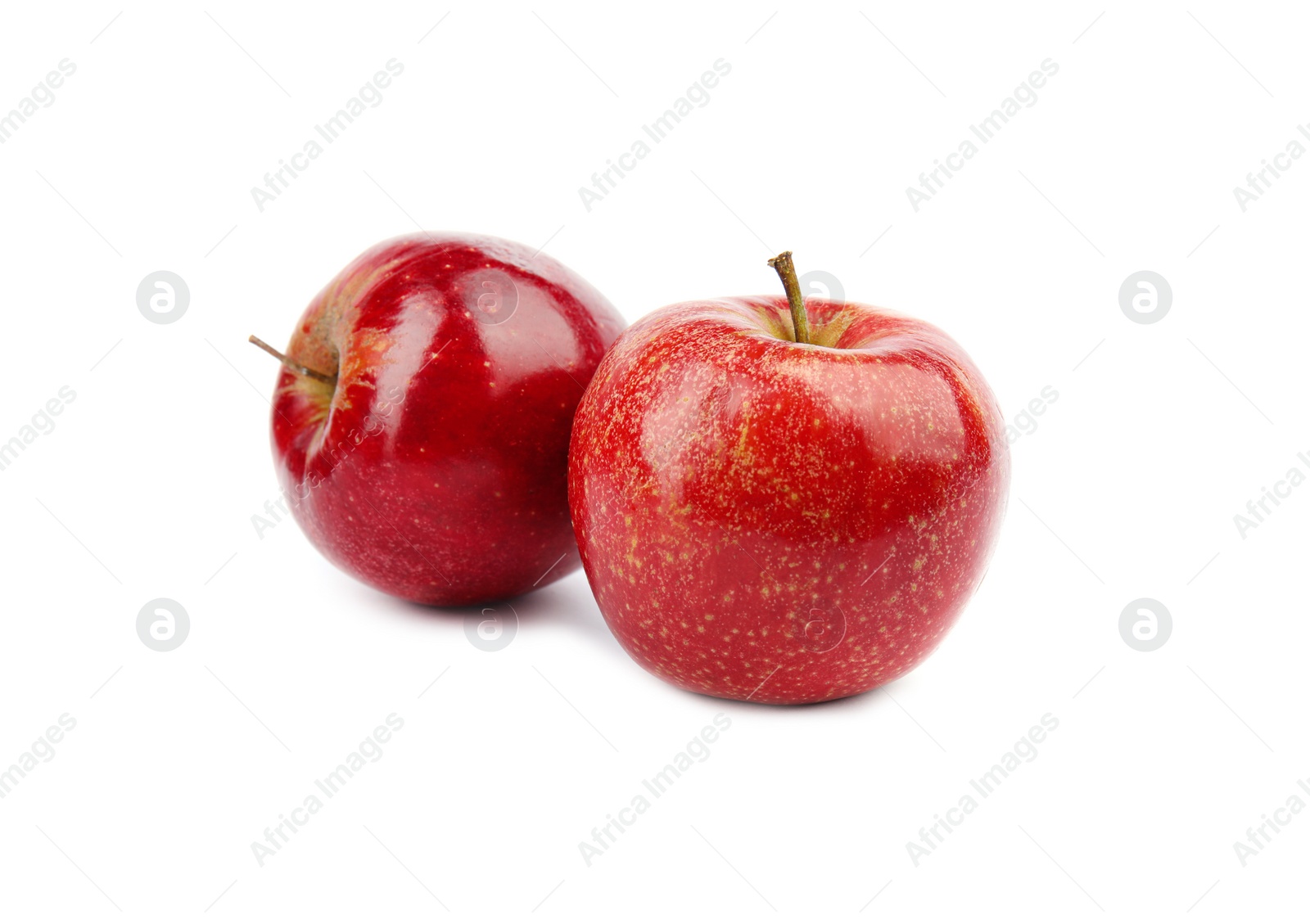 Photo of Ripe juicy red apples on white background