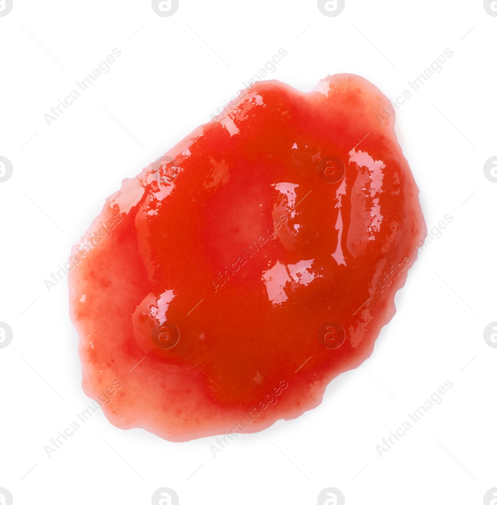Photo of Tasty tomato paste isolated on white, top view