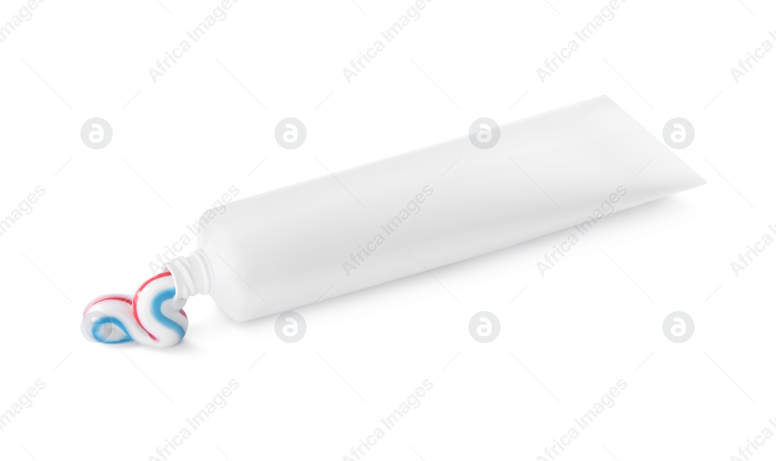 Photo of Tube with toothpaste on white background. Dental care