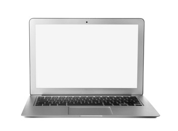 Modern laptop with blank screen isolated on white