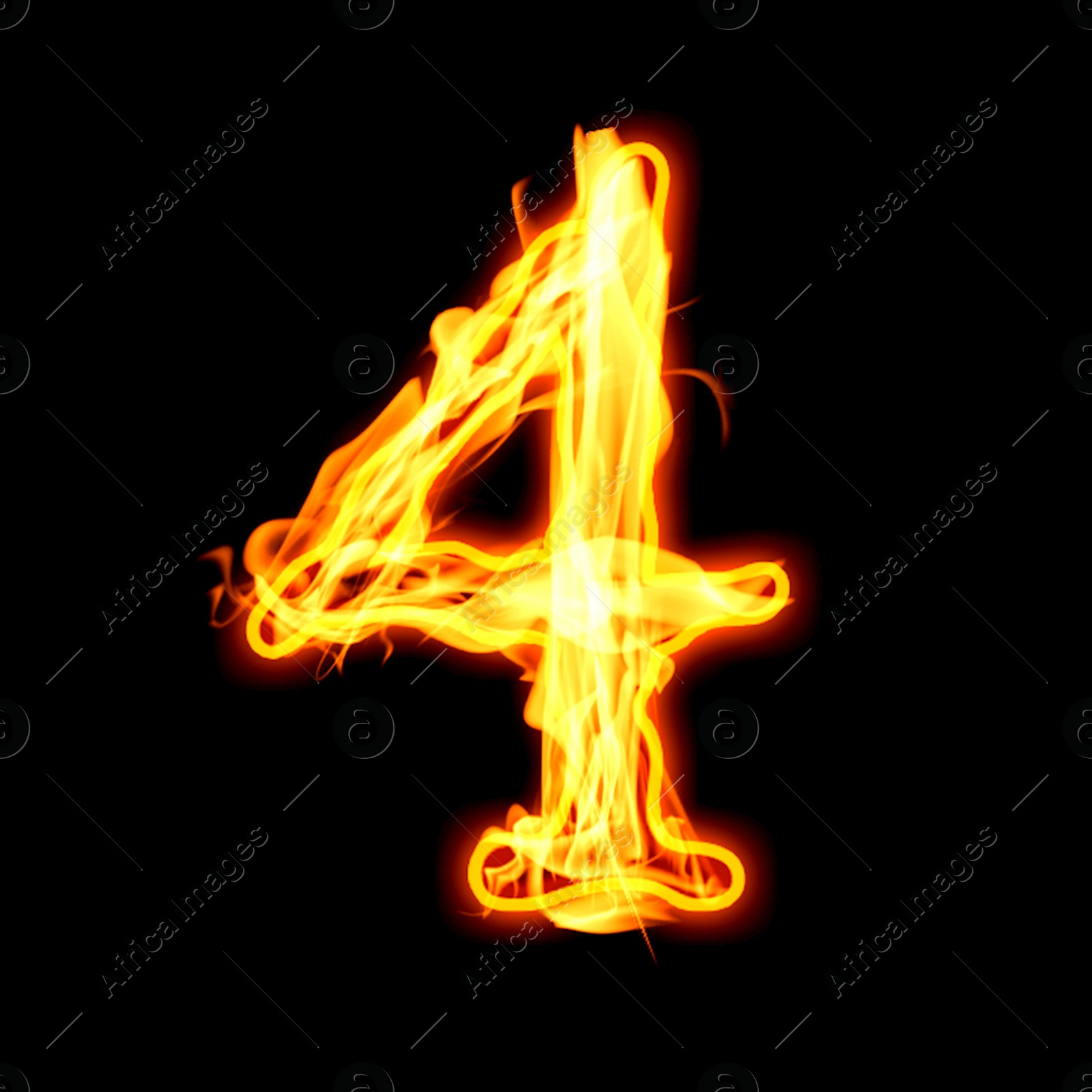 Image of Flaming 4 on black background. Stylized number design