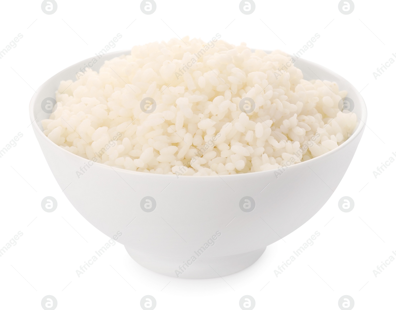 Photo of Bowl with delicious rice isolated on white