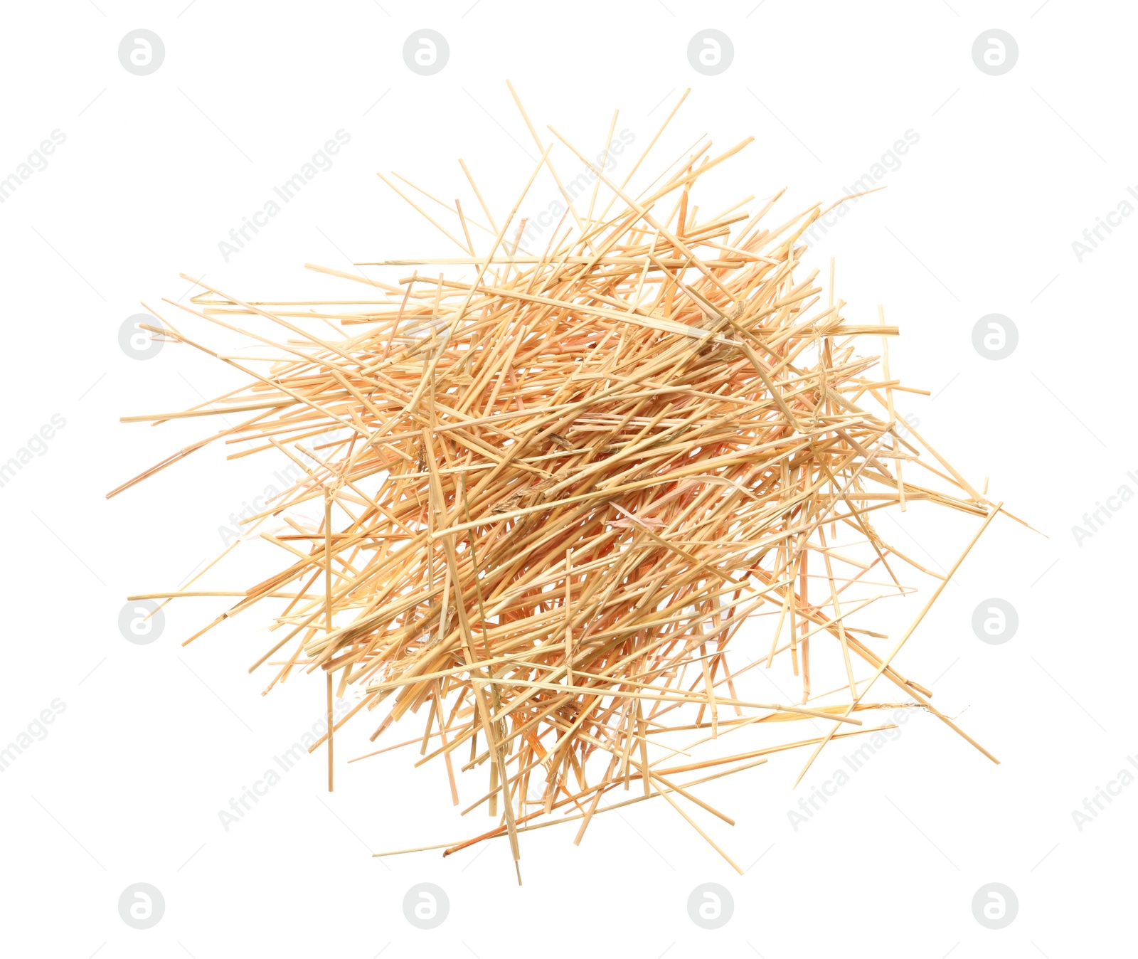 Photo of Heap of dried hay on white background, top view