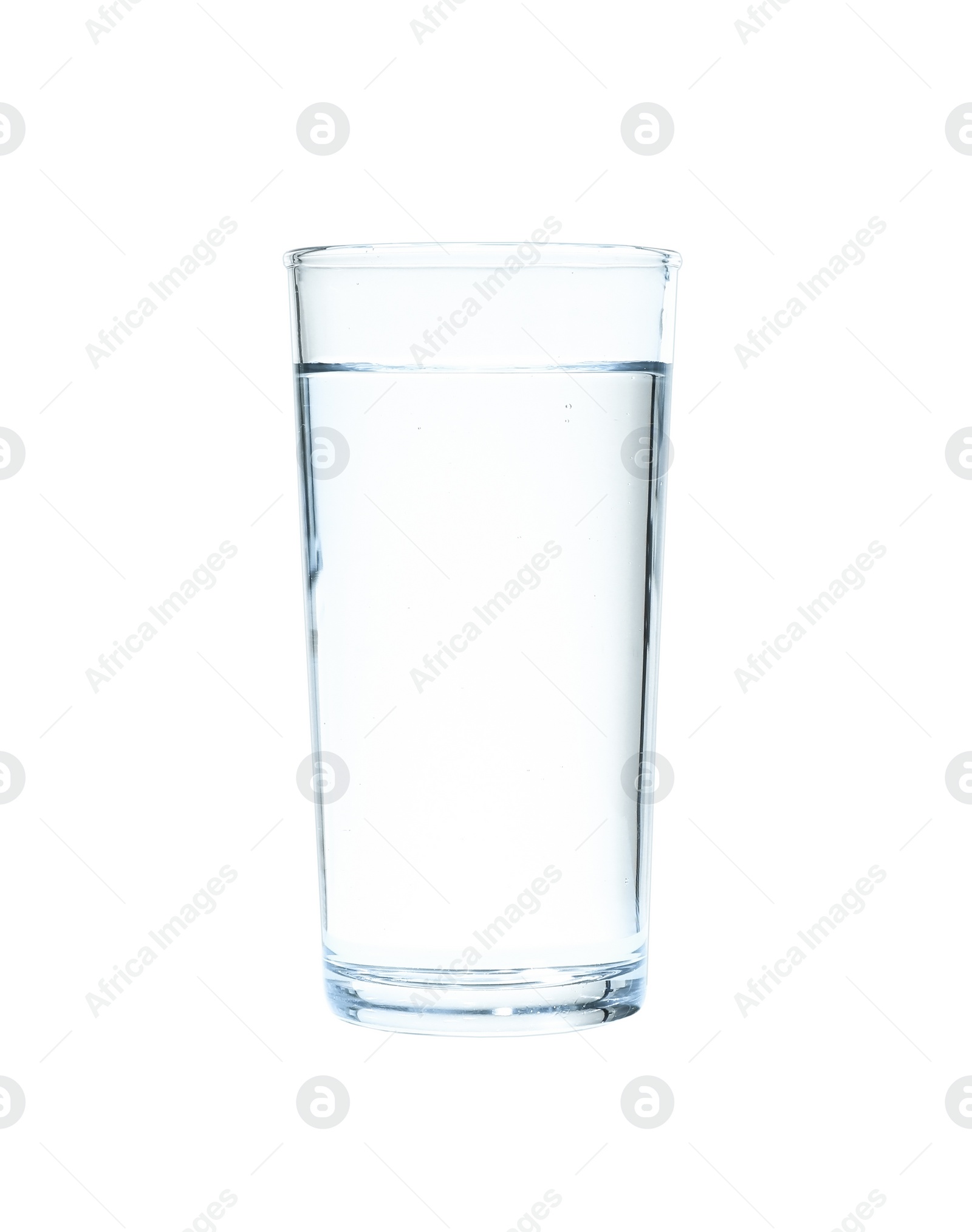Photo of Glass of water on blue background. Refreshing drink