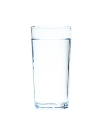 Photo of Glass of water on blue background. Refreshing drink