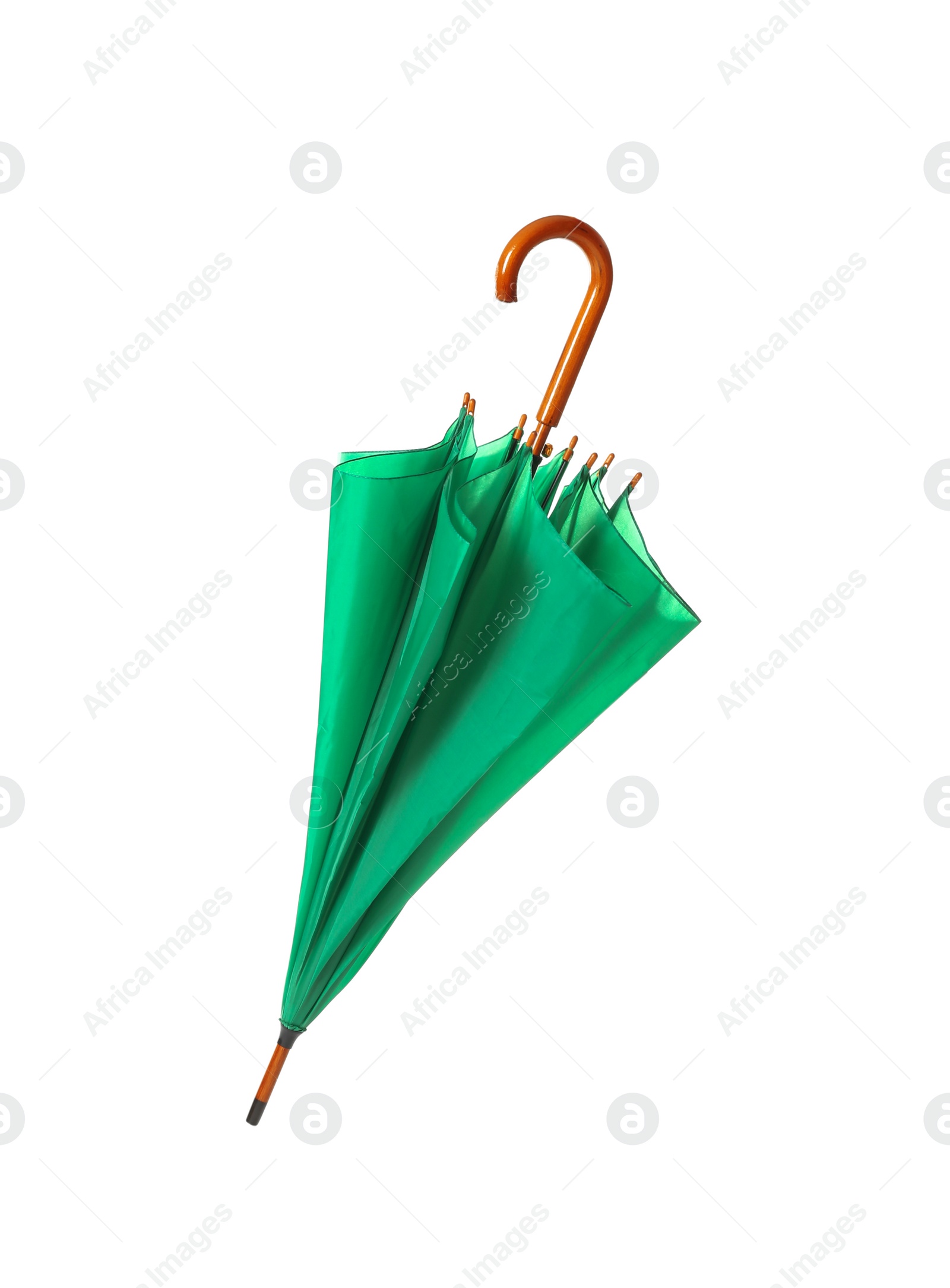 Photo of Modern closed green umbrella isolated on white