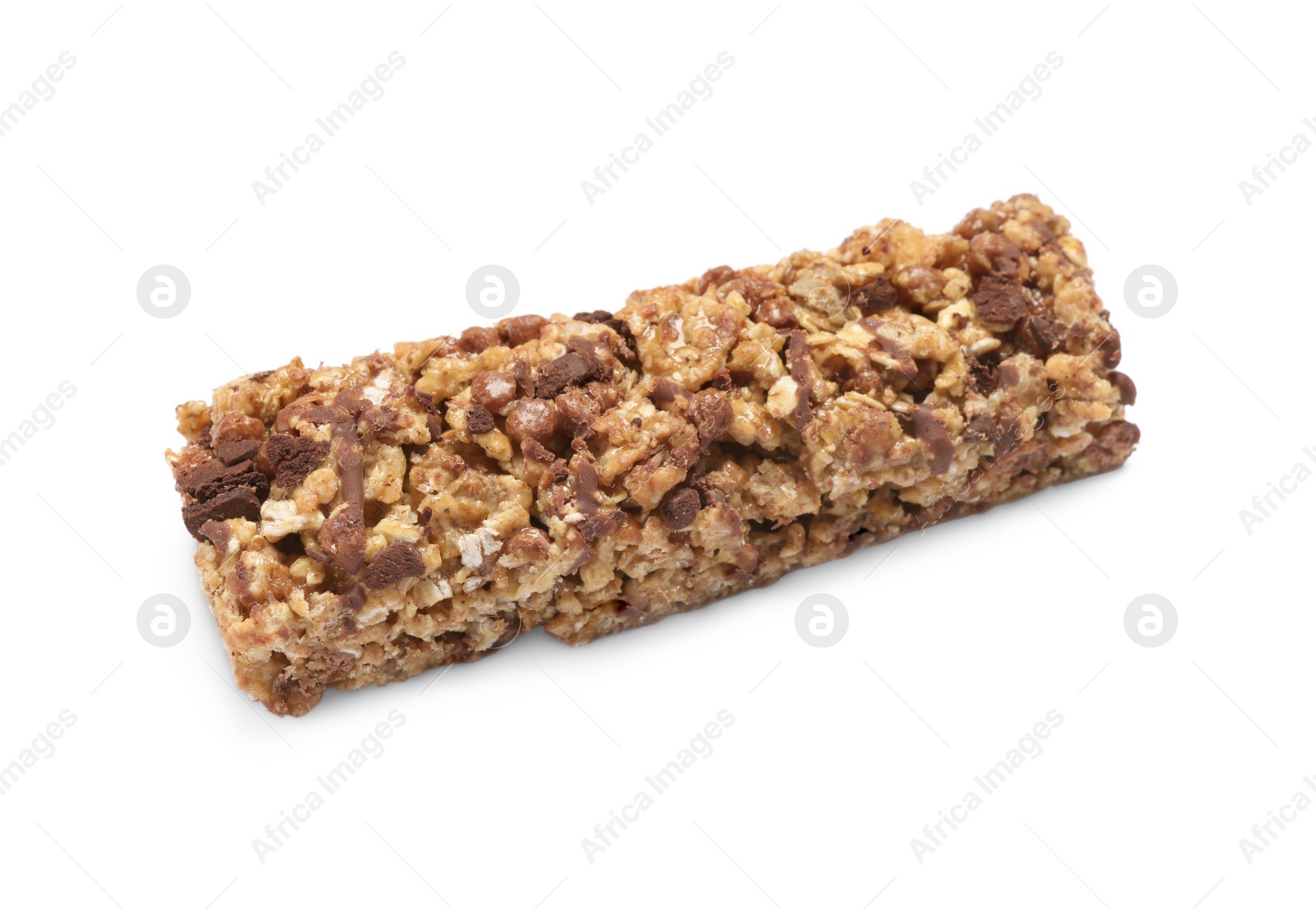 Photo of One tasty granola bar isolated on white