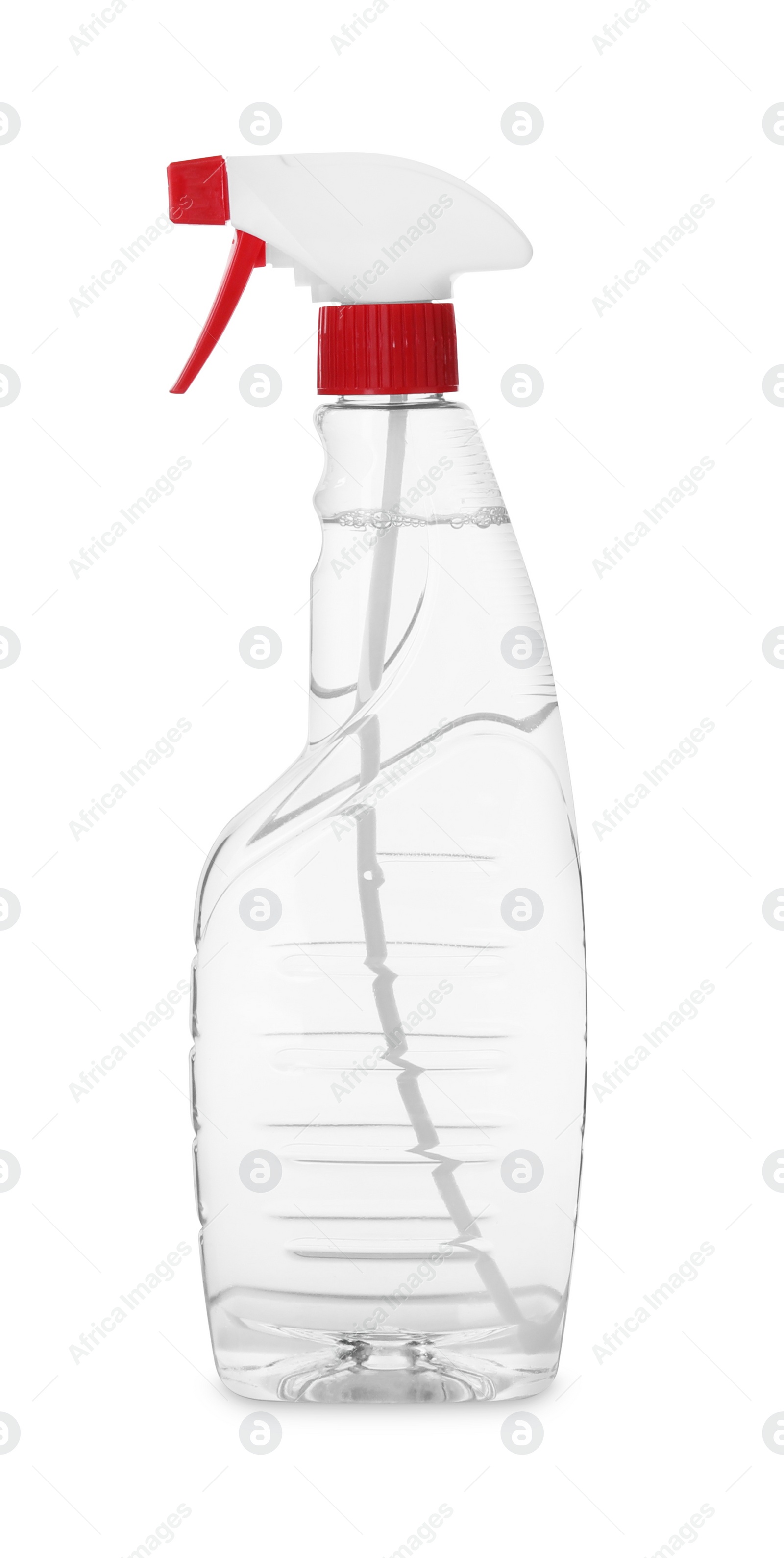 Photo of One plastic spray bottle with liquid isolated on white