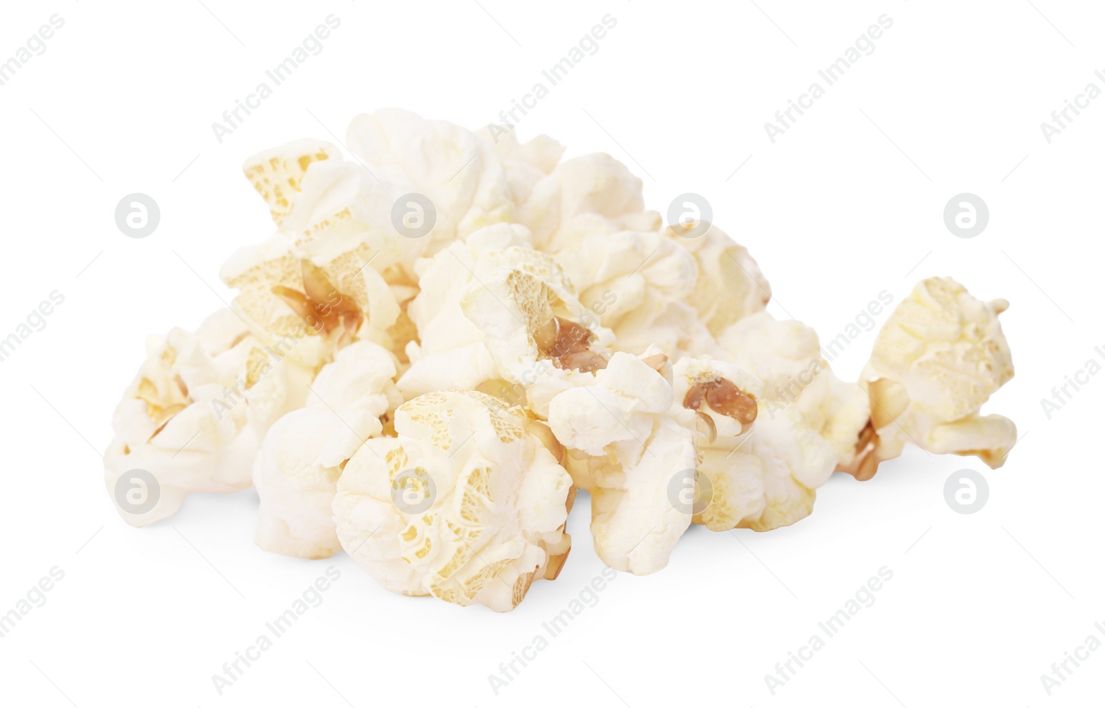 Photo of Fresh popcorn isolated on white. Tasty snack