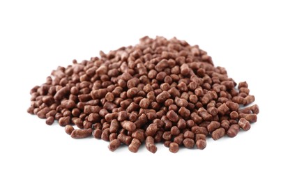 Pile of buckwheat tea granules on white background