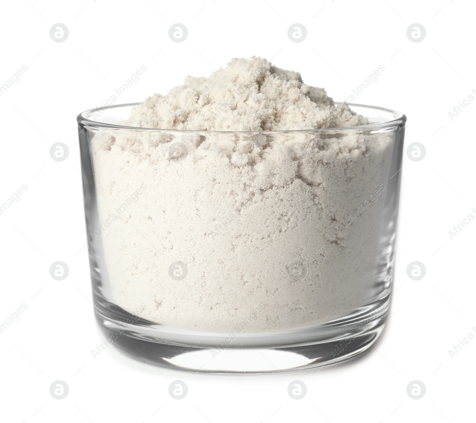 Photo of Bowl of gluten free flour isolated on white