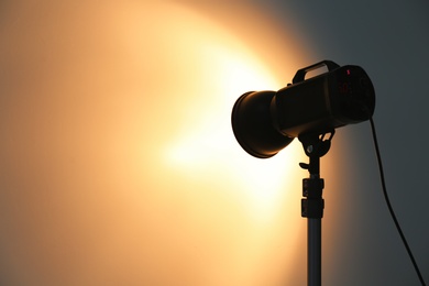 Photo of Studio lighting against white background. Professional photo equipment