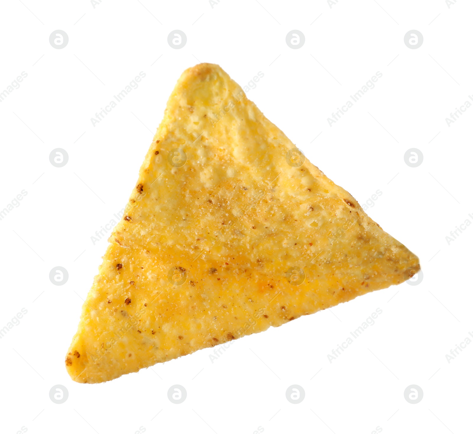 Photo of Tasty Mexican nacho chip on white background