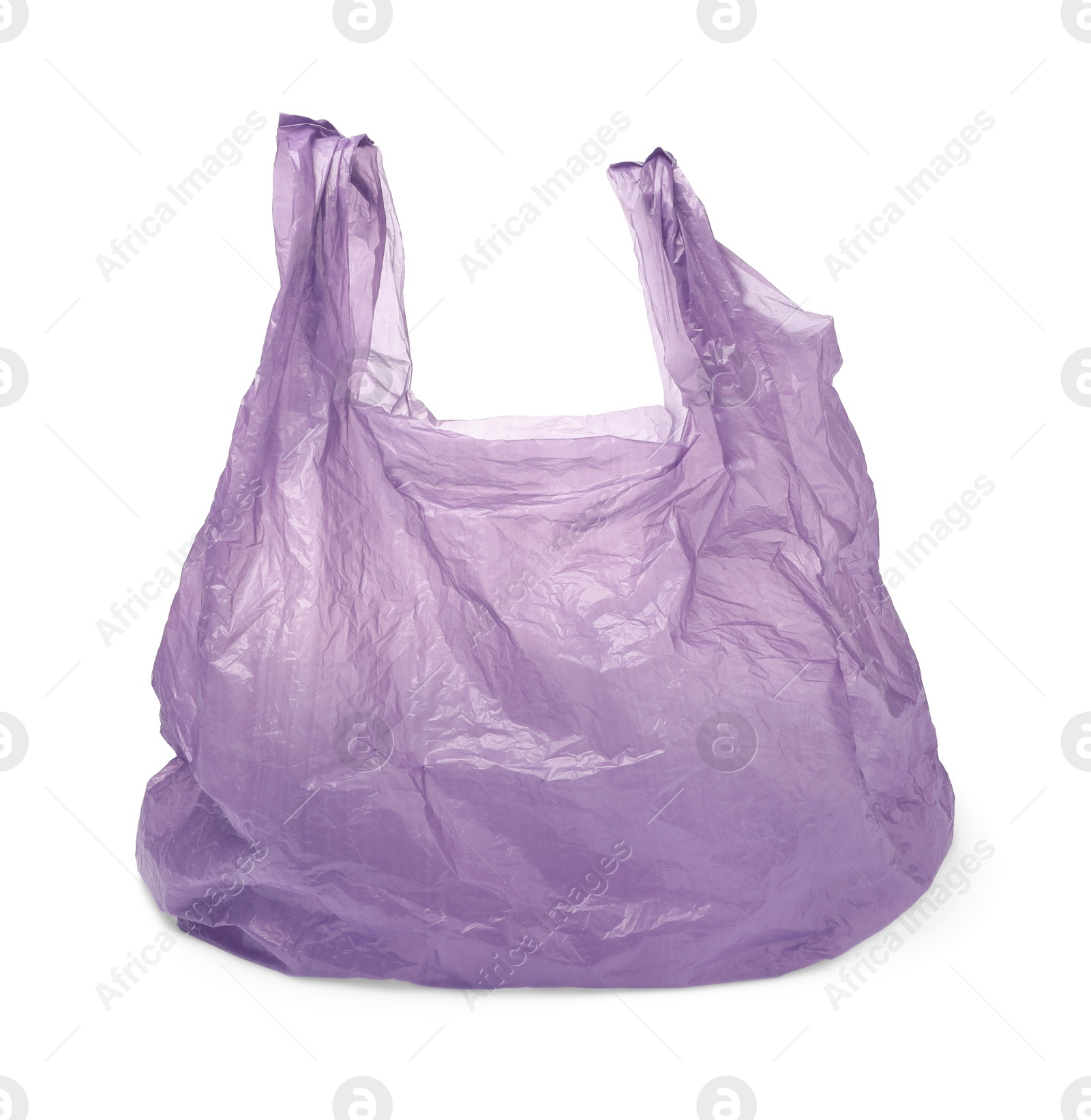 Photo of One purple plastic bag isolated on white