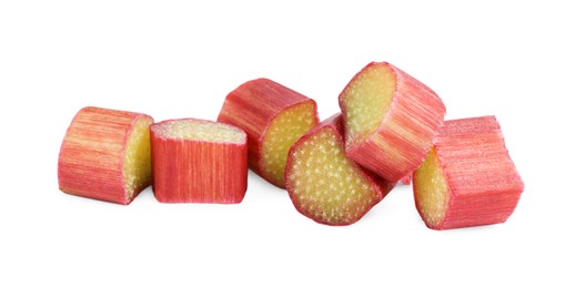 Pieces of ripe rhubarb isolated on white