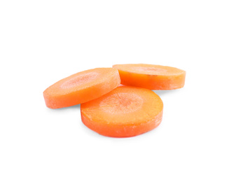 Photo of Slices of fresh ripe carrot isolated on white