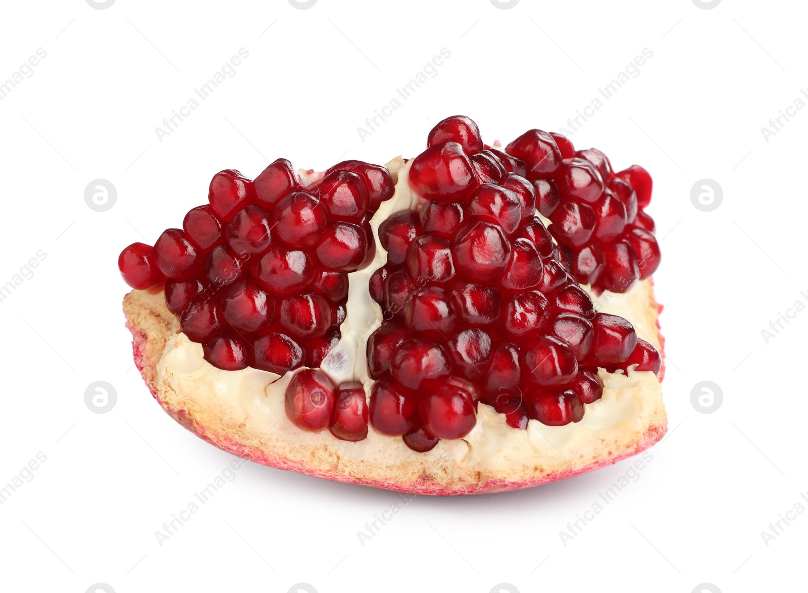 Photo of Piece of ripe juicy pomegranate isolated on white