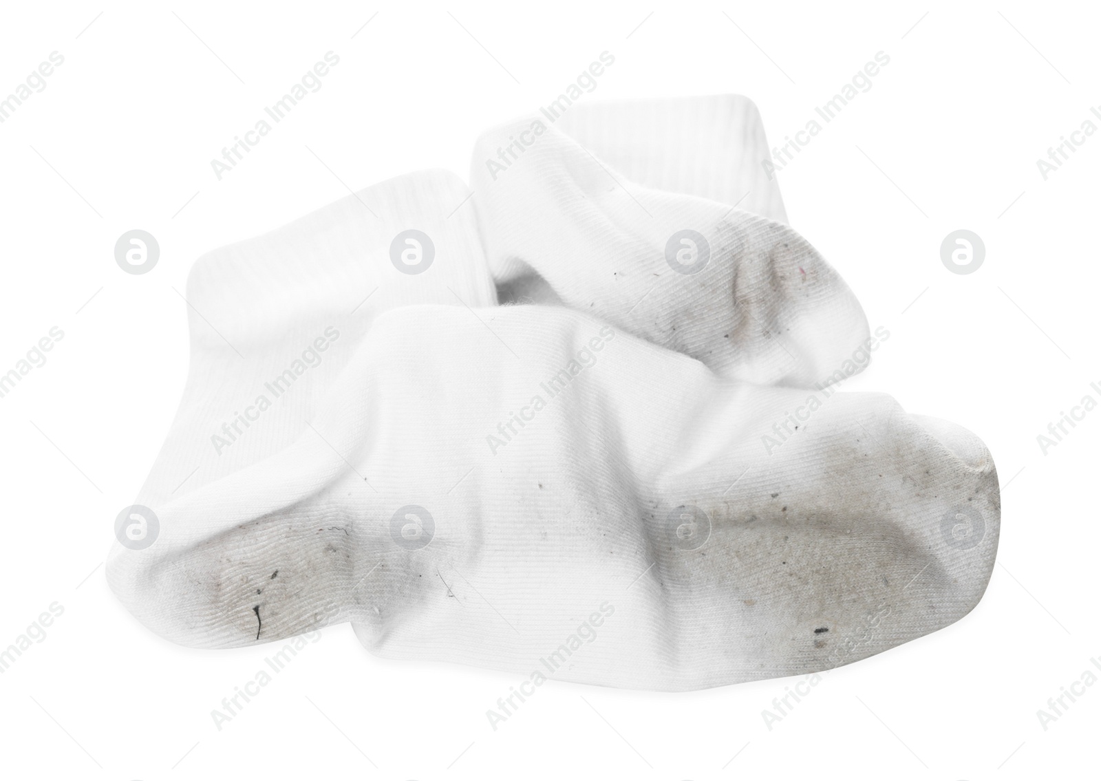 Photo of Pair of dirty socks on white background