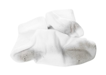 Pair of dirty socks on white background