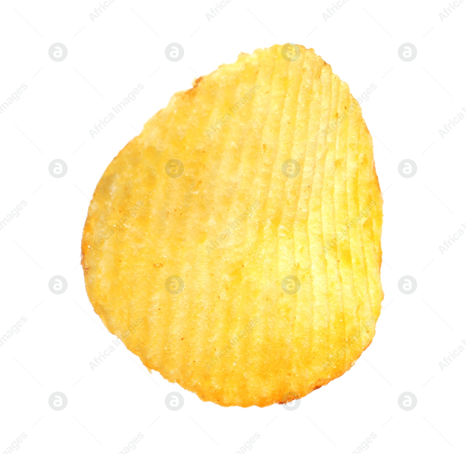 Photo of Tasty ridged potato chip on white background