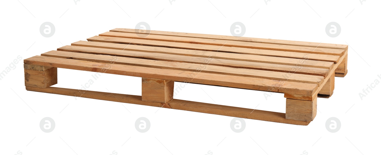 Photo of Wooden pallet isolated on white. Transportation and storage