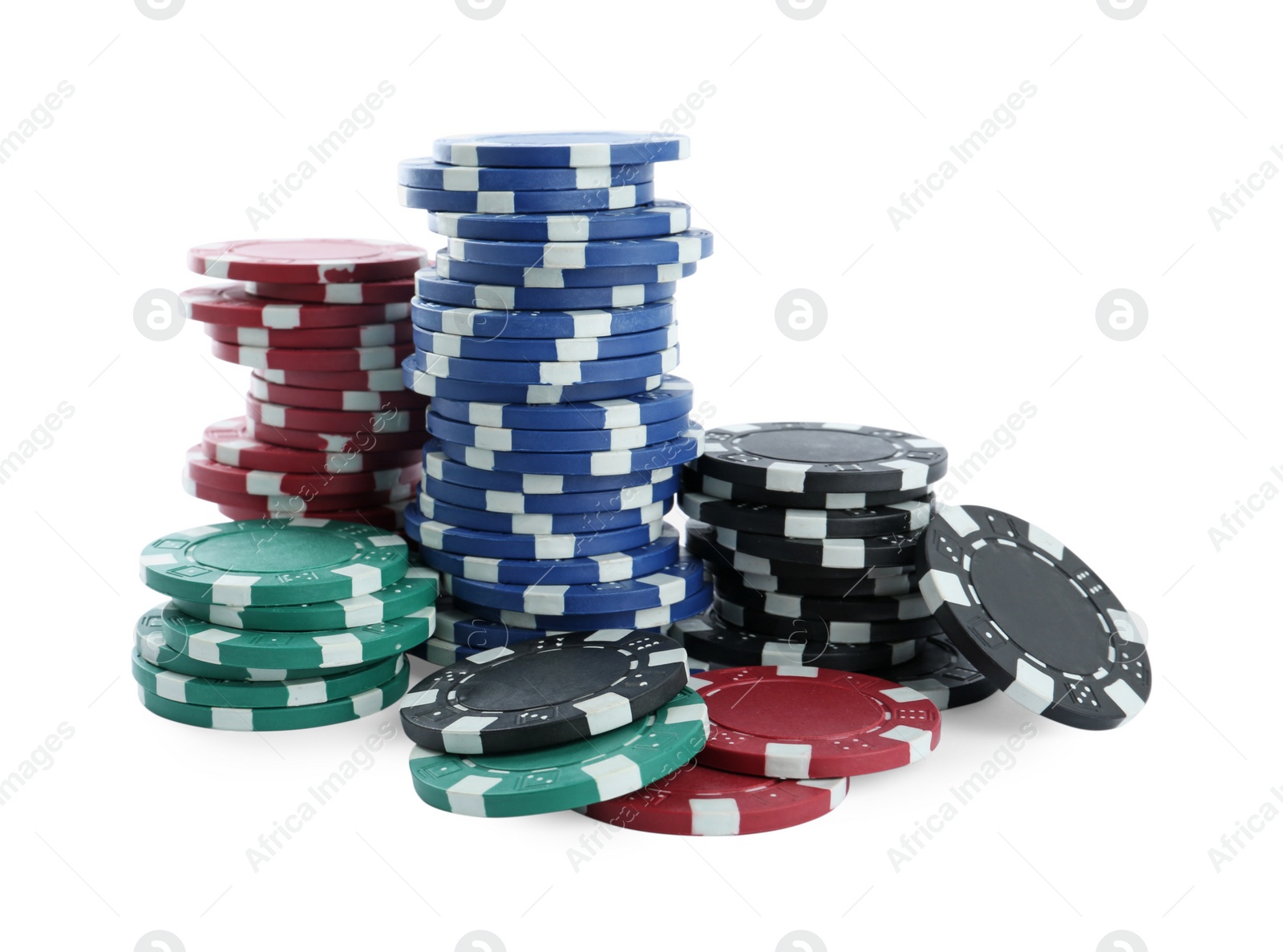 Photo of Casino chips on white background. Poker game