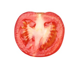 Photo of Slice of fresh ripe tomato isolated on white