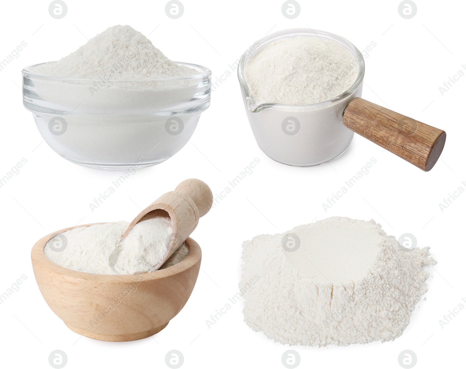 Image of Set of baking powder isolated on white