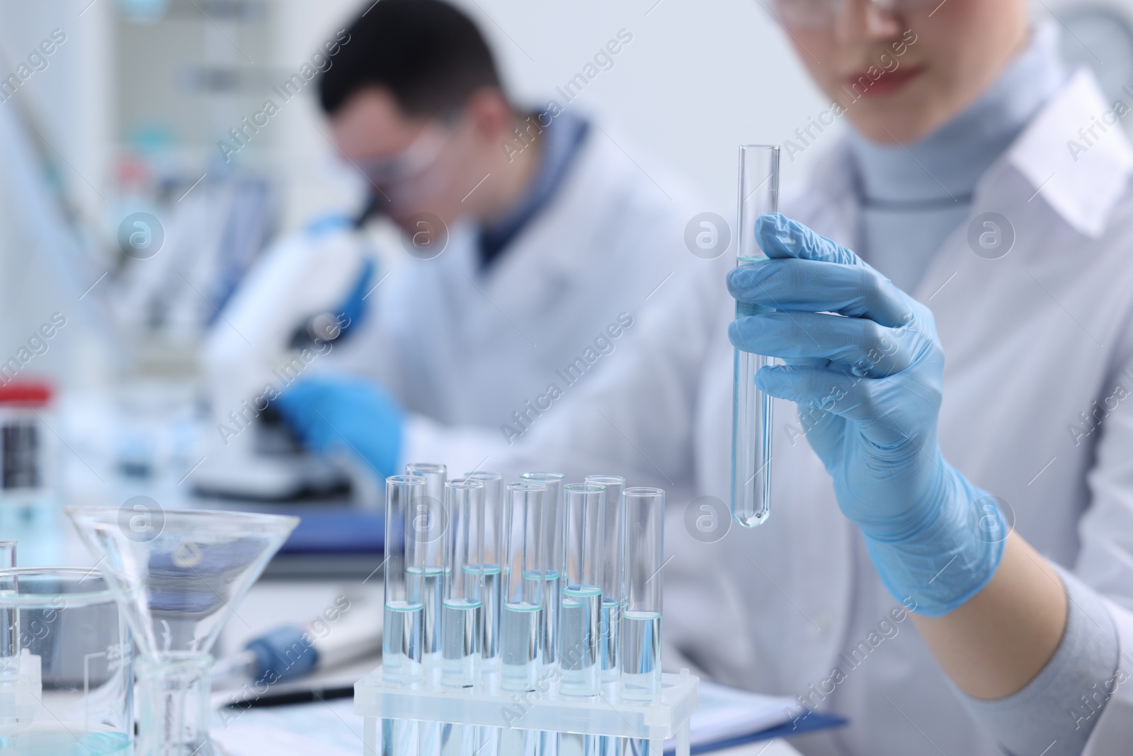 Photo of Scientists working with samples in laboratory. Medical research