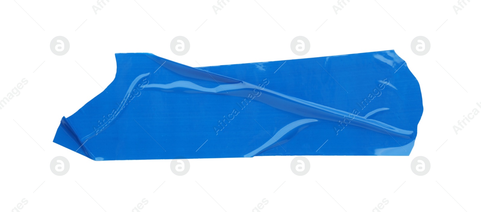 Photo of Piece of blue adhesive tape isolated on white, top view