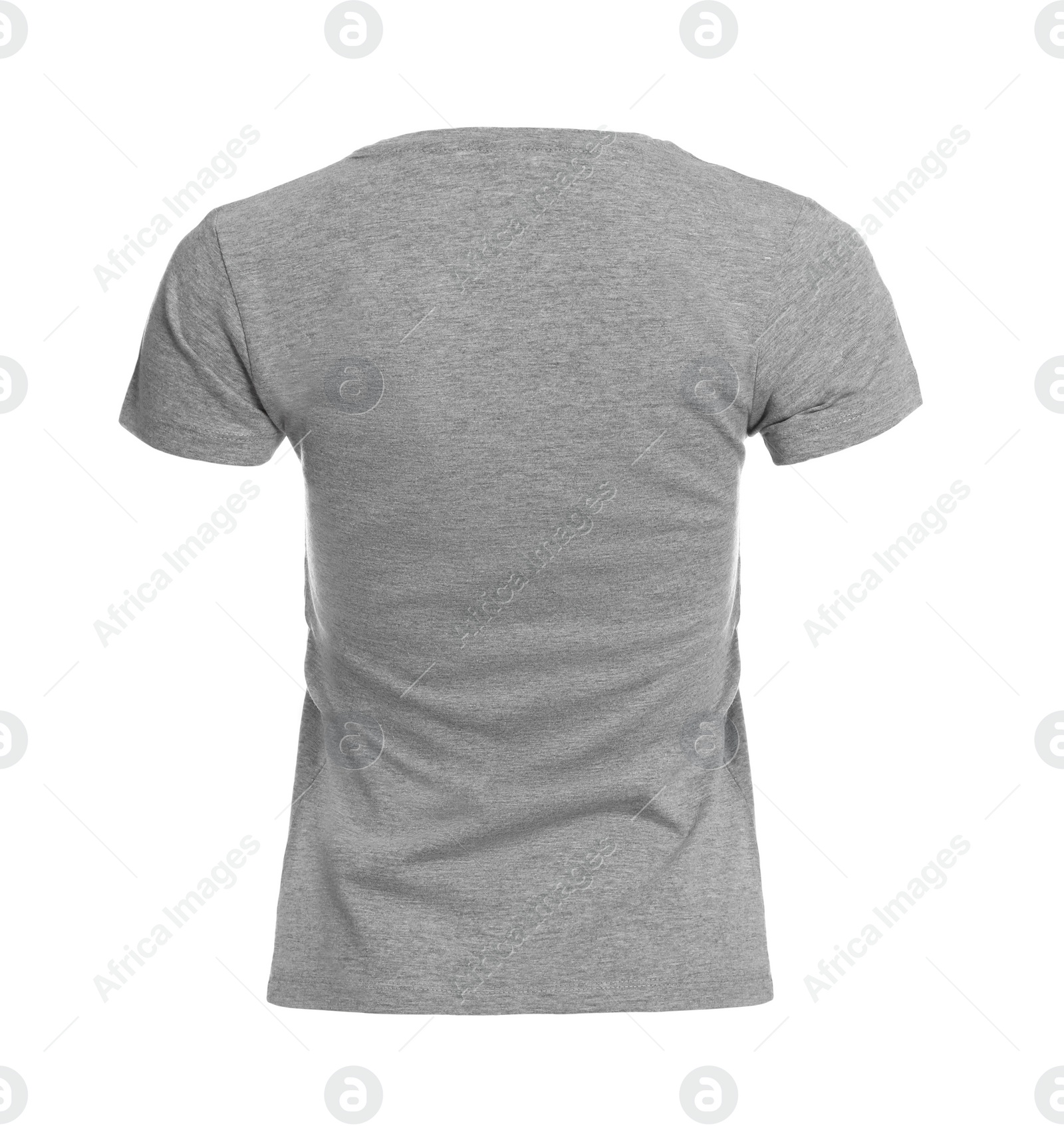 Photo of Mannequin with gray women's t-shirt isolated on white. Mockup for design