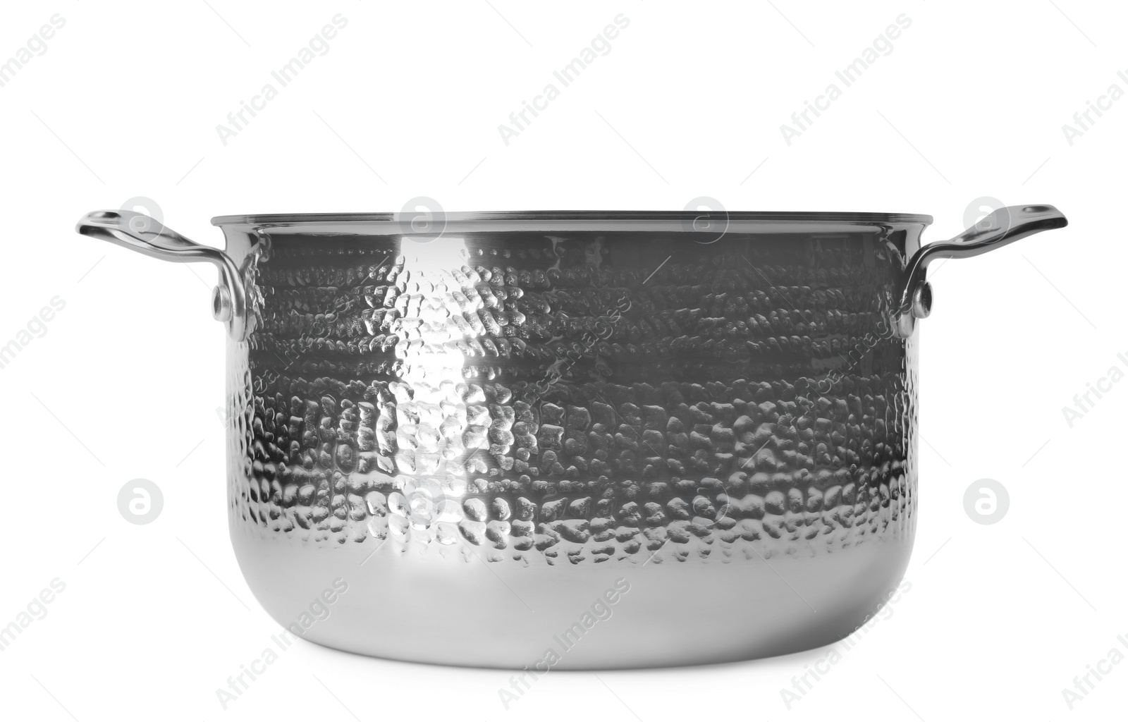 Photo of Empty modern steel pot isolated on white