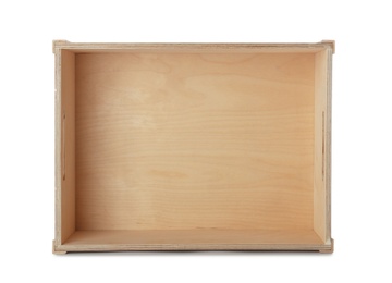 Wooden crate on white background, top view. Shipping container