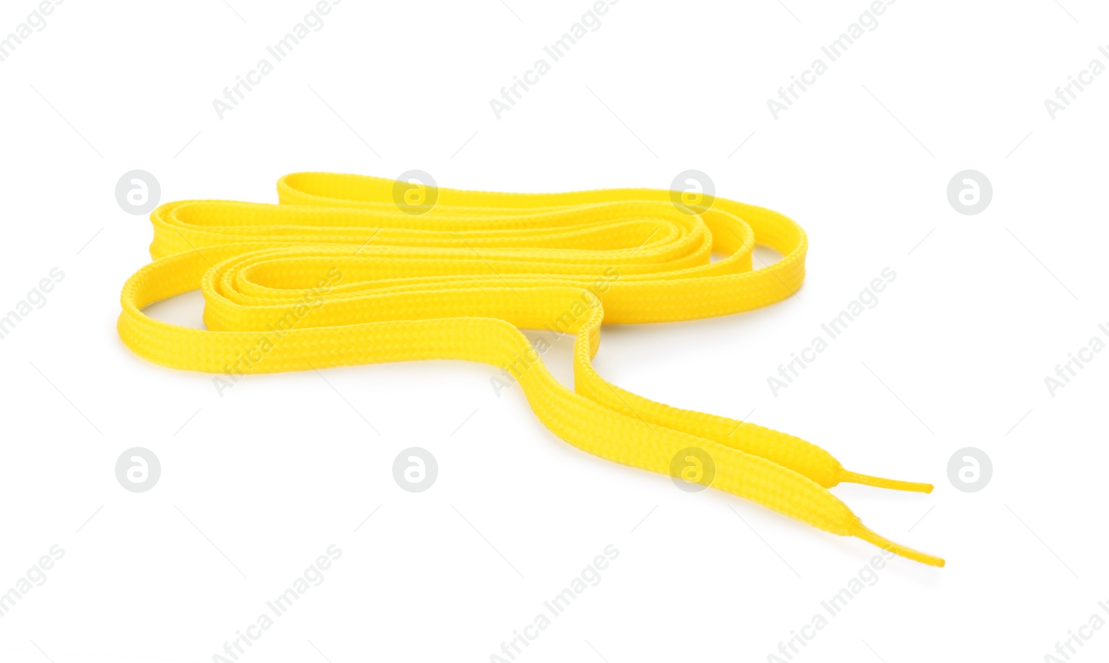 Photo of Yellow shoe lace isolated on white. Stylish accessory