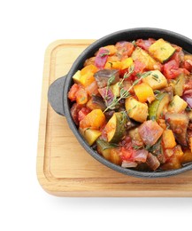 Dish with tasty ratatouille isolated on white